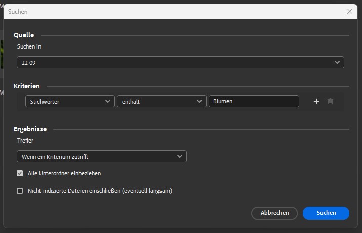 Die Suchfunktion in Adobe Bridge